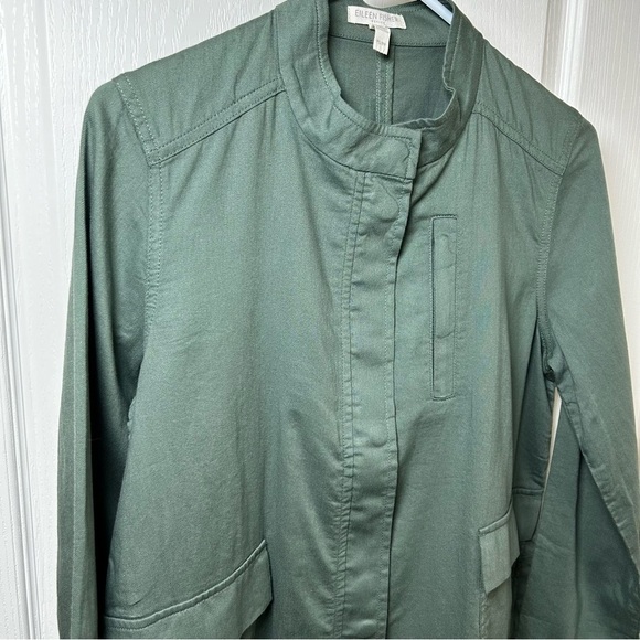 Eileen Fisher Organic Brushed Cotton Hemp Relaxed GREEN Jacket Size Small Petite - Picture 3 of 12